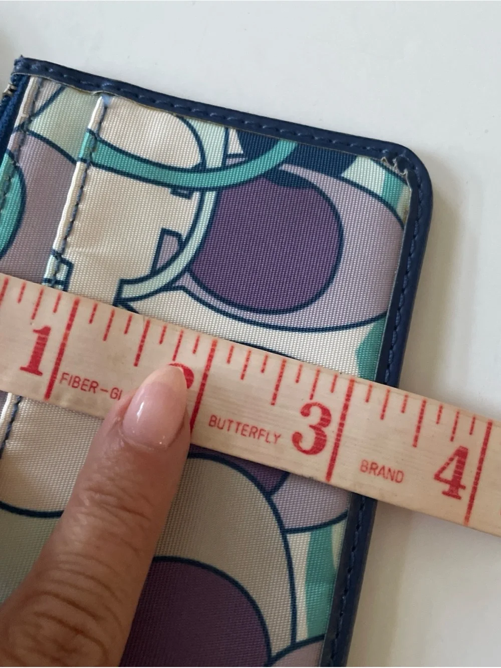 Coach Multicolor Signature Print Wristlet Card Case in Purple and Navy